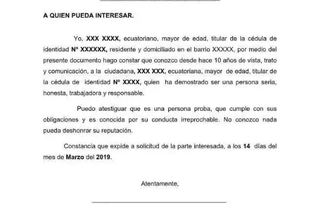 Carta de Referencia Personal en Word (Ejemplos)