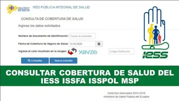 Consultar cobertura de salud RPIS MSP IESS ISSFA ISSPOL