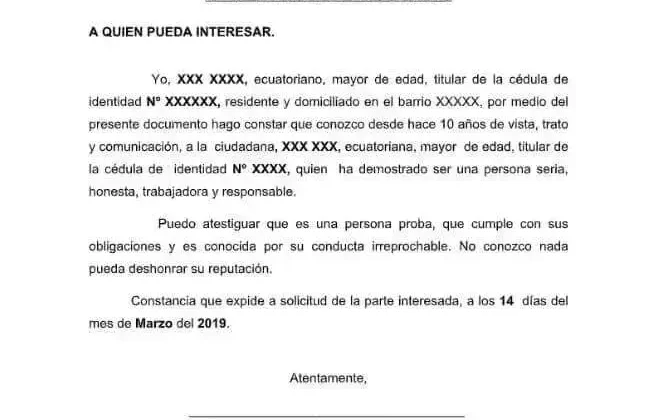 Carta de Referencia Personal en Word (Ejemplos)