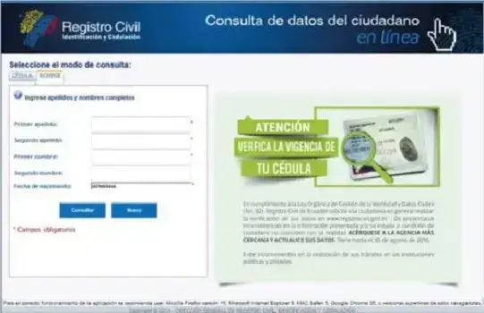 Consultas Registro Civil en línea Ecuador