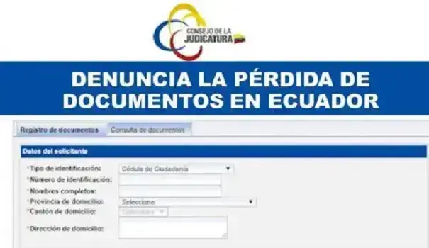 Denuncia de pérdida de documentos Ecuador formulario en línea
