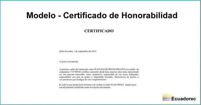 Formato Certificado de Honorabilidad a quien interese