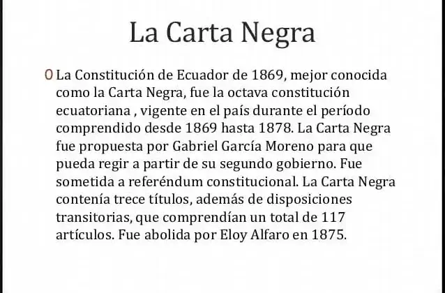 La Carta Negra del Ecuador constitución de García Moreno (1869)